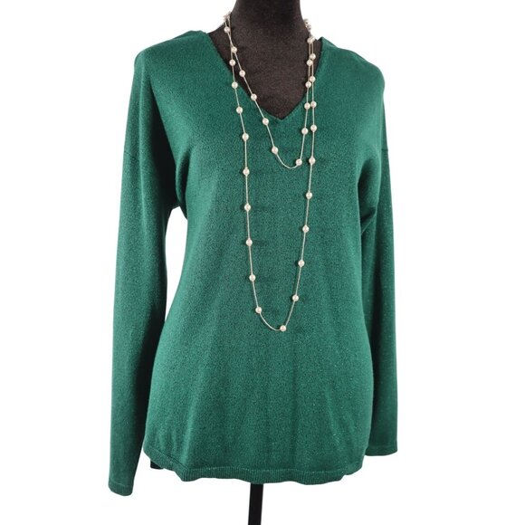 INC international concept V-Neck Emerald Green Long Sleeve Sweater Size Small - Picture 1 of 12
